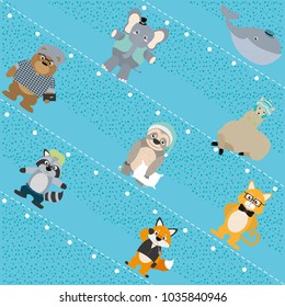 Cute and funny animals background pattern