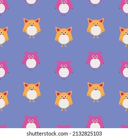 Cute funny animals. Beautiful round animals. Children's drawings of animals. Seamless pattern.