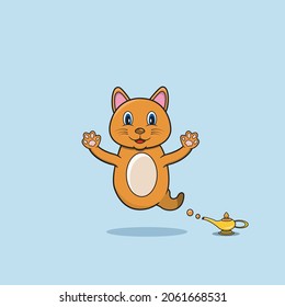 Cute and Funny Animals With Cat. Genie Character. Perfect For Mascot, logo, icon, and Character Design. Vector and illustration