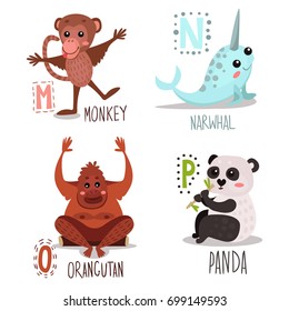 cute and funny animals from the English alphabet set