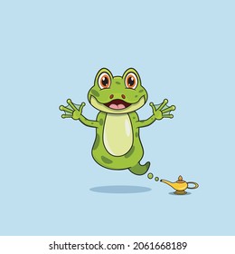 Cute and Funny Animals With Frog. Genie Character. Perfect For Mascot, logo, icon, and Character Design. Vector and illustration