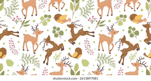 Cute and funny animals seamless patterns and wallpaper