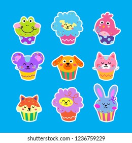 Cute and funny animals in the shape of cupcakes