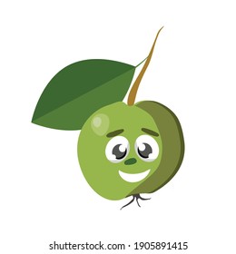 Cute and funny apple character in comic style looking up, cartoon vector illustration isolated on white background. Red and ripe strawberry character, big eyes mascot