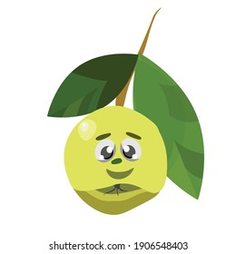 Cute and funny apple character in comic style looking up, cartoon vector illustration isolated on white background. Red and ripe strawberry character, big eyes mascot