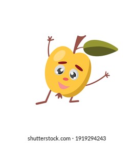 Cute and funny apple character in comic style looking up, cartoon vector illustration isolated on white background. Red and ripe strawberry character, big eyes mascot
