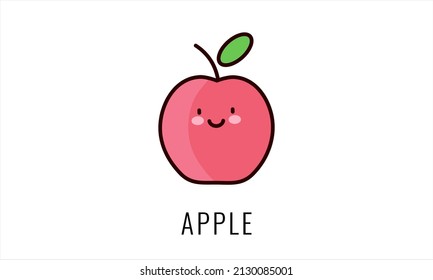 Cute funny apple character with eyes and face. Vector hand drawn cartoon kawaii character. Isolated on white background. Food icon concept.