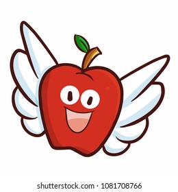 Cute and funny apple flying and laughing happily - vector.