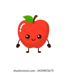 Lindo personaje divertido de manzana. Ilustración de personaje kawaii de dibujos animados vectoriales