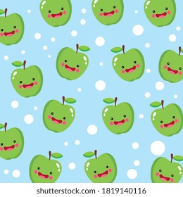 cute and funny apple smiling pattern. Cartoon kawaii character. vector illustration
