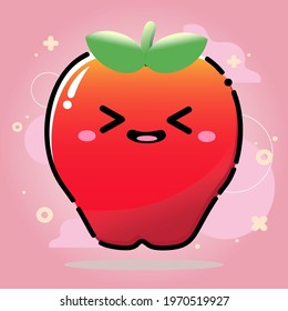 Cute Funny Apple Vector Cartoon illustration Design with Iconic Face Suitable for Fashion , Sticker ,  Brand , Kid Doodle, natural juicy food
