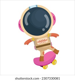 cute and funny astronaut cartoon vector playing sketchboard