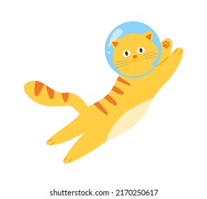 Cute Funny Astronaut Cat. Vector illustration