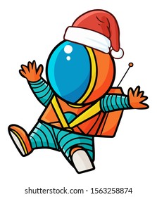 Cute and funny astronaut wearing Santa's hat for christmas