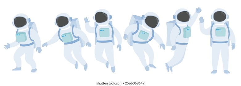 Cute funny astronauts character vector character set with cartoon style.