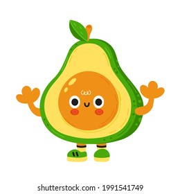 Cute funny avocado with baby face. Vector cartoon kawaii character illustration kids emoji icon. Isolated on white background. Avocado child keto poster, card cartoon character mascot concept