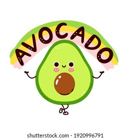 Cute funny avocado character. Vector flat line cartoon kawaii character illustration icon. Isolated on white background. Avocado character concept