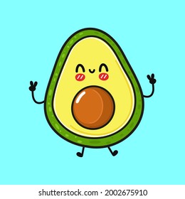 Cute funny avocado character. Vector hand drawn cartoon kawaii character illustration icon. Isolated on blue background. Аvocado character concept