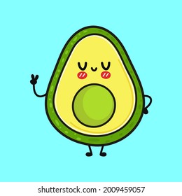 Cute funny avocado character. Vector hand drawn cartoon kawaii character illustration icon. Isolated on blue background. Аvocado character concept