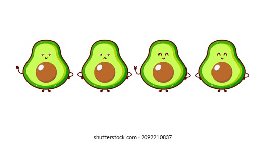 Cute funny avocado character. Vector hand drawn cartoon mascot character illustration icon. Isolated on white background