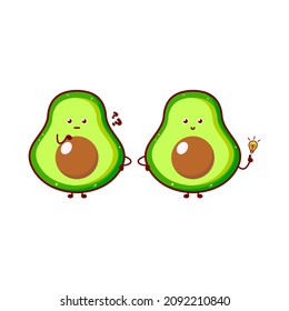 Cute funny avocado character. Vector hand drawn cartoon mascot character illustration icon. Isolated on white background