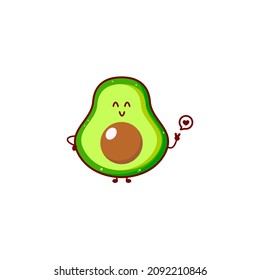 Cute funny avocado character. Vector hand drawn cartoon mascot character illustration icon. Isolated on white background