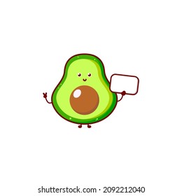 Carácter gracioso aguacate. Icono de ilustración de personaje de mascota de dibujos hechos a mano por vectores. Aislado sobre fondo blanco