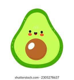 Carácter aguacate gracioso. Caricatura dibujada a mano del vector icono de ilustración del personaje kawaii. Aislado sobre fondo blanco. Concepto de personaje de aguacate