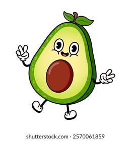 Cute funny Avocado jumping character. Vector hand drawn Avocado character. Isolated on white background