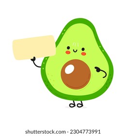 Caricatura divertida de aguacate. Dibujo a mano vectorial en la ilustración del personaje kawaii. Fondo blanco aislado. Cartel de aguacate
