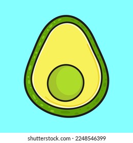 Cute funny avocado. Vector hand drawn cartoon kawaii character illustration icon. Isolated on blue background. Happy avocado character concept