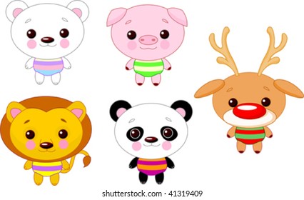 Cute funny baby animals set. Vector illustration