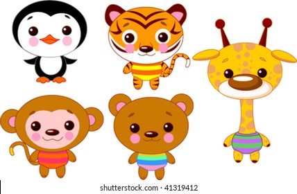 Cute funny baby animals set. Vector illustration