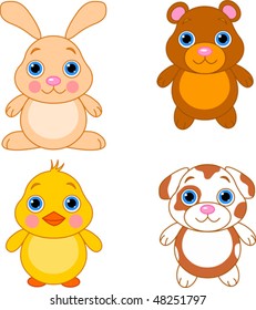 Cute funny baby animals set.