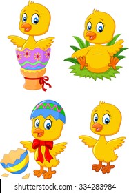 Cute funny baby chicken with Easter egg collection set