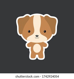 Cute Funny Baby Dog Sticker. Domestic Adorable Animal Character For Design Of Album, Scrapbook, Card, Poster, Invitation. Flat Cartoon Colorful Vector Illustration.