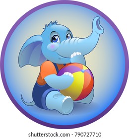 Cute and funny baby elephant with big ball.