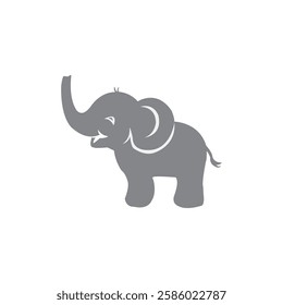 Cute funny baby elephant isolated on white background. Grey baby eleplant vector illustration.