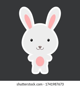Cute funny baby hare sticker. Woodland adorable animal character for design of album, scrapbook, card, poster, invitation. Flat cartoon colorful vector illustration.