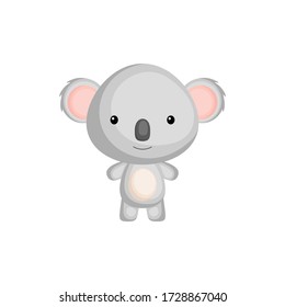Cute funny baby koala isolated on white background. Wild australian adorable animal character for design of album, scrapbook, card and invitation. Flat cartoon colorful vector illustration.