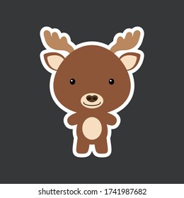 Cute funny baby moose sticker. Woodland adorable animal character for design of album, scrapbook, card, poster, invitation. Flat cartoon colorful vector illustration.