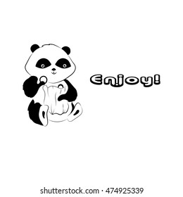 Cute funny baby panda with cookies isolated on white background