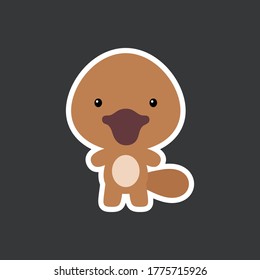 Cute funny baby platypus sticker. Adorable animal character for design of album, scrapbook, card, poster, invitation. Flat cartoon colorful vector stock illustration.