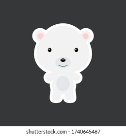 Cute funny baby polar bear sticker. Arctic adorable animal character for design of album, scrapbook, card, poster, invitation. Flat cartoon colorful vector illustration.
