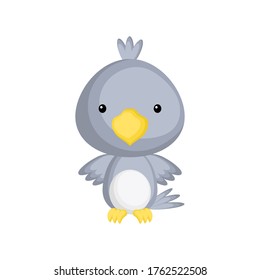 Cute funny baby raven isolated on white background. Adorable animal character for design of album, scrapbook, card and invitation. Fun zoo. Flat cartoon colorful vector illustration.