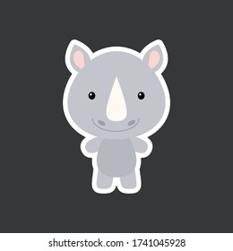 Cute funny baby rhino sticker. African  adorable animal character for design of album, scrapbook, card, poster, invitation. Flat cartoon colorful vector illustration.