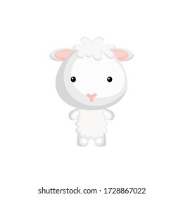 Cute funny baby sheep isolated on white background. Farm adorable animal character for design of album, scrapbook, card and invitation. Flat cartoon colorful vector illustration.