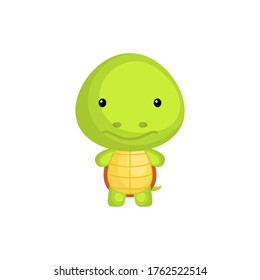 Cute funny baby turtle isolated on white background. Adorable animal character for design of album, scrapbook, card and invitation. Fun zoo. Flat cartoon colorful vector illustration.