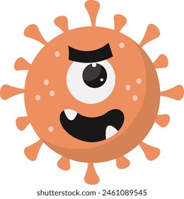 Personaje lindo y divertido del virus de la bacteria. con el estilo del diseño de la historieta. Vector aislado