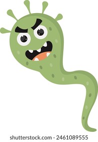 Personaje lindo y divertido del virus de la bacteria. con el estilo del diseño de la historieta. Vector aislado